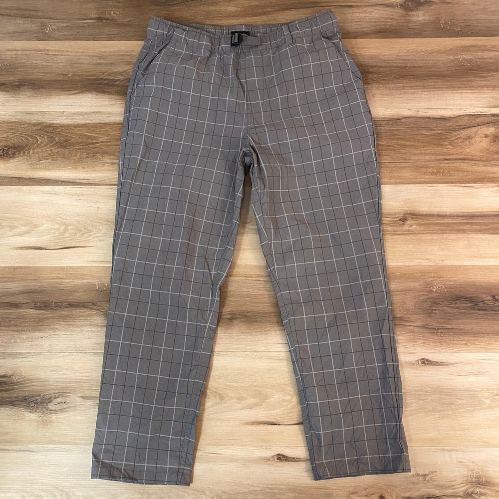 BRIXTON Steady Loose Fit Plaid Cargo Pants Mens Large Gray Nylon Blend Belted